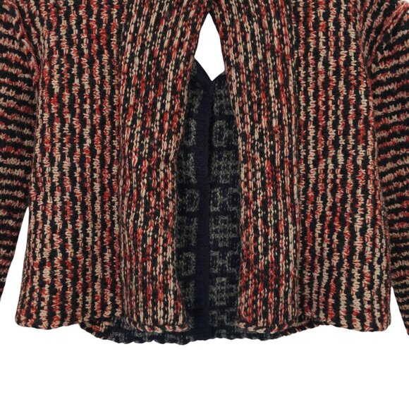 Free People Open Back Sweater Womens S Striped Snap Front Wool Blend Red Black - Picture 14 of 16